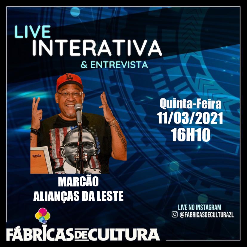 Arte com informações do bate-papo com o nome do artista, data e horário. Ao lado esquerdo tem uma foto do artista cantando no microfone.
